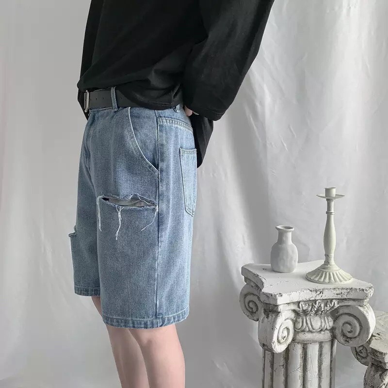 Quần Short Jean Xé Rách Unisex Thời Trang quần ống suông from rộng - QSJ02Quần nam nữ phong cách trẻ trung năng động