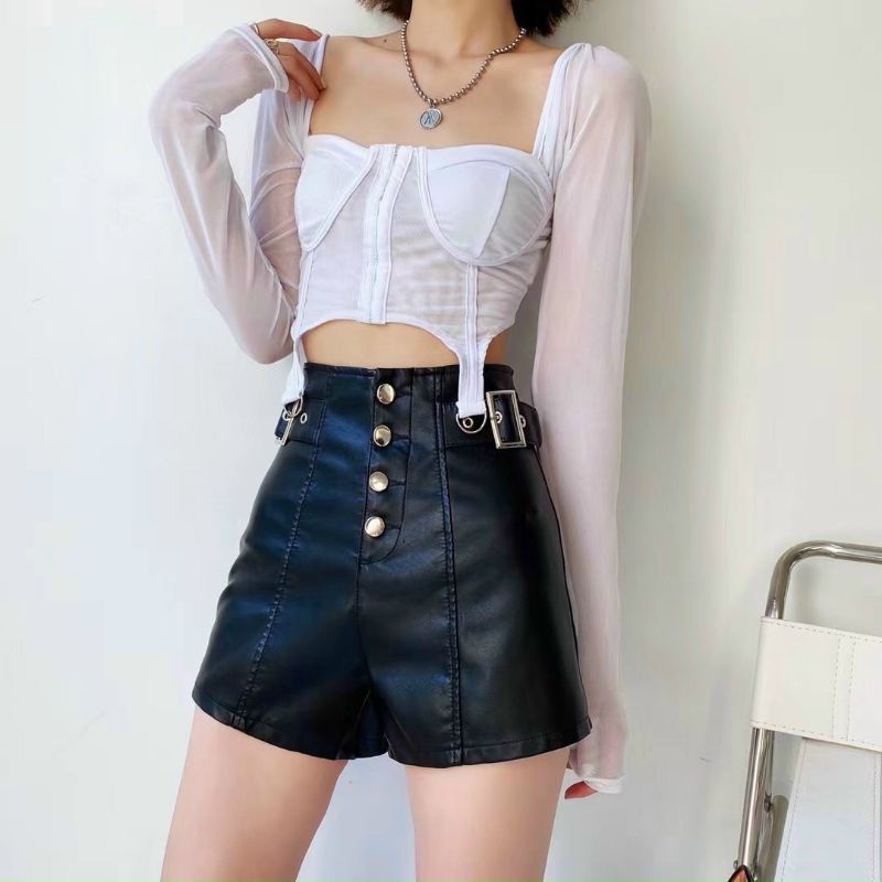 Quần sóc da đai 2 bên cạnh cao