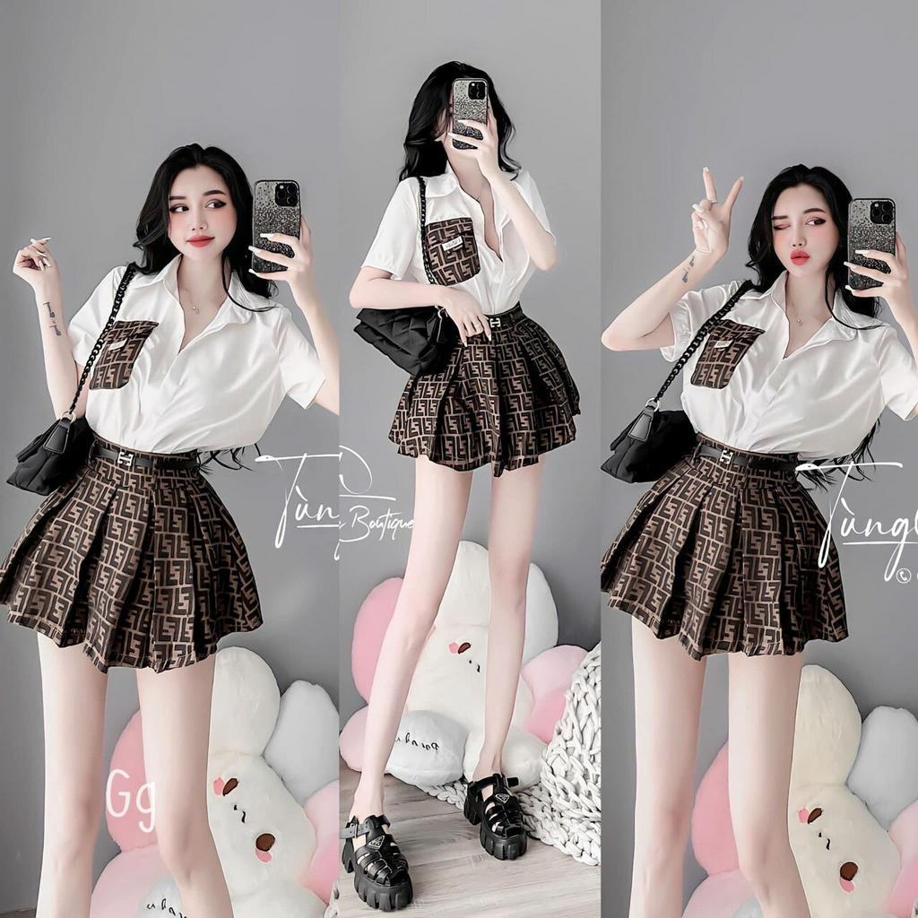 sét bộ cv họa tiết phối áo sơ mi tay ngắn hot