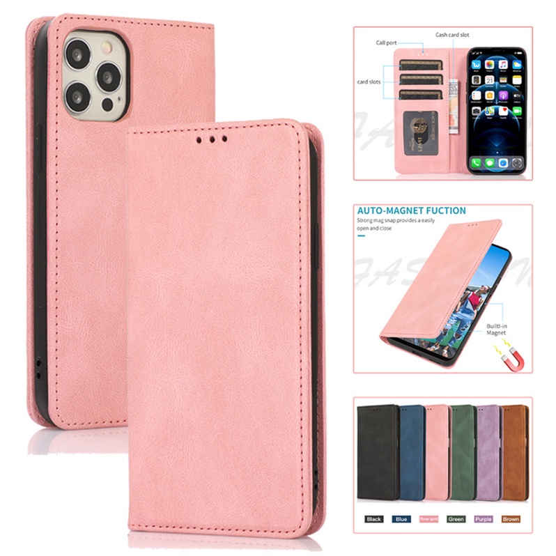 Bao da điện thoại nắp lật dạng ví từ tính sang trọng thời trang cho For IPhone 12 13 Pro Max Mini XR