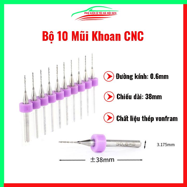 Hộp 10 mũi khoan CNC cao cấp độ chính xác cao 0.6mm