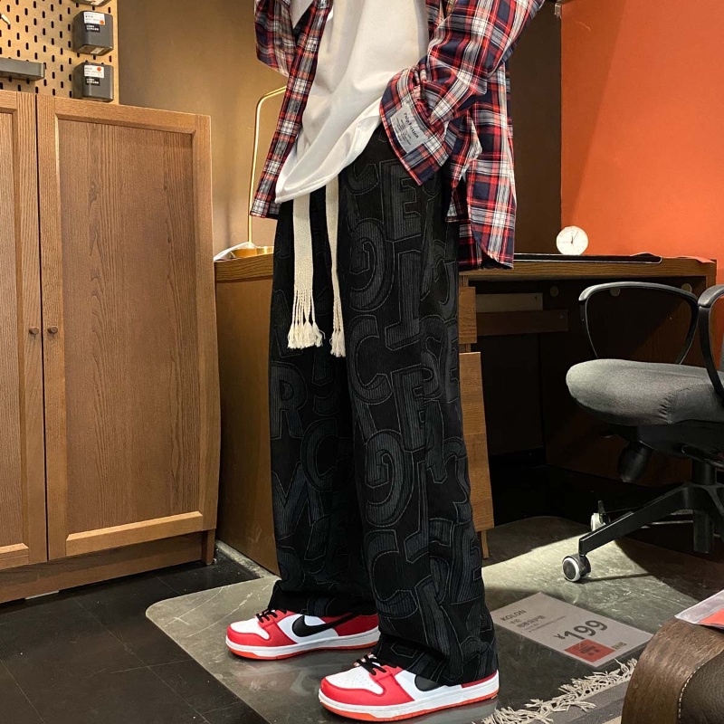 Quần ống rộng chất nhung in chữ phong cách hàn quốc thời trang mùa hè cho nam
