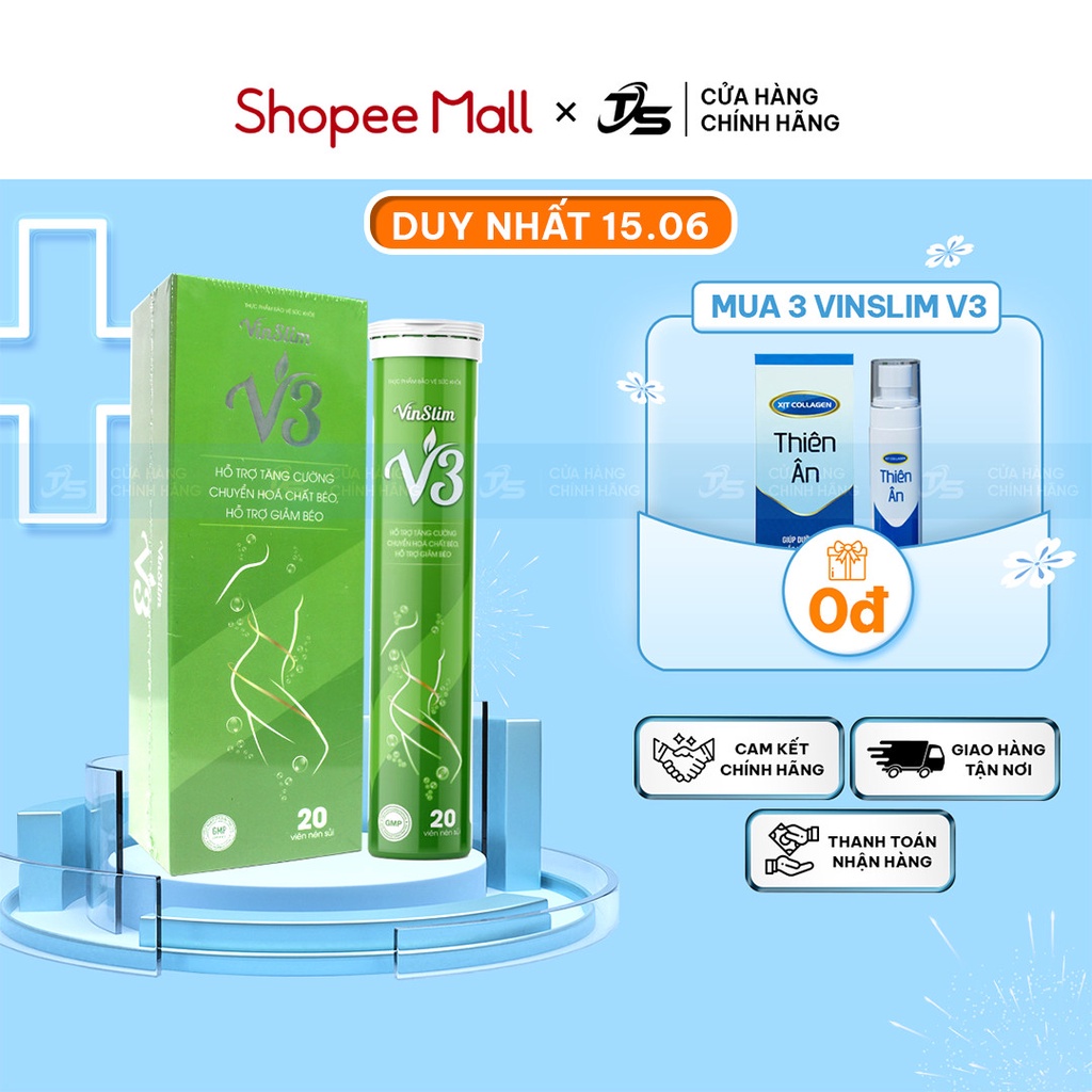 Combo 3 Sủi giảm cân VinSlim V3 TS GROUP Giảm cân cấp tốc Hiệu quả nhanh An toàn tại nhà Hộp 20 viên sủi - Ami Slim