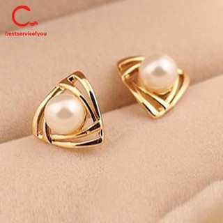 Đôi khuyên tai ngọc trai tạo hình tam giác sáng tạo cho nữ