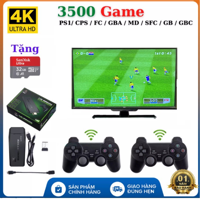 Máy Chơi Game 4 Nút Không Dây- Máy Chơi Game Không Dây Cổng HDMI 4K, Có Sẵn 3500 Game, Hỗ Trợ Tải Game Dạng CPS/ FC/ GBA | BigBuy360 - bigbuy360.vn