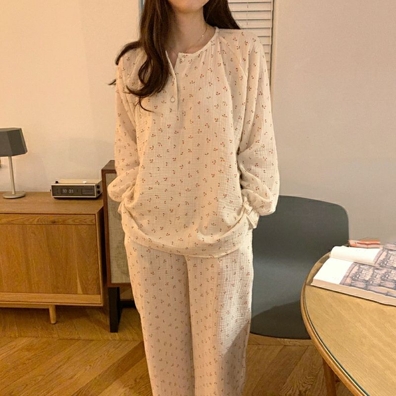 Bộ ngủ / mặc nhà pijama dài hoa nhí ulzzang
