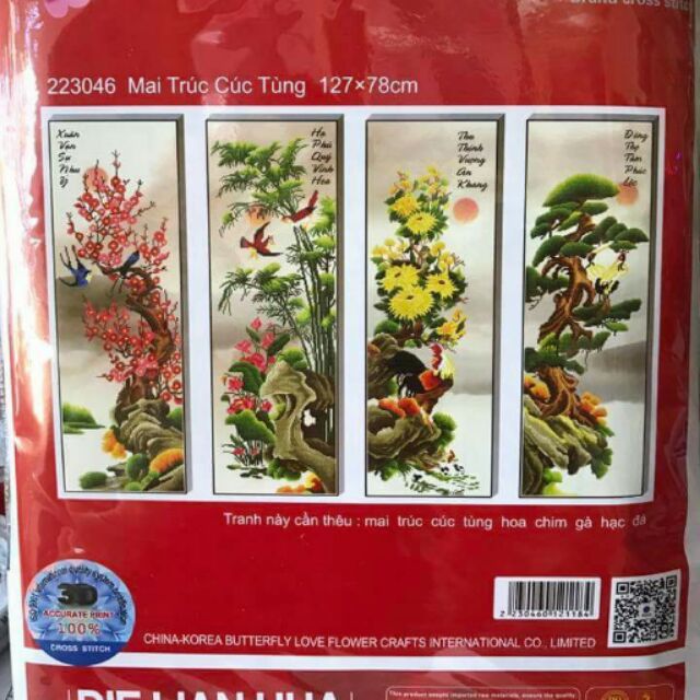 Freeship 99k TQ_Tranh thêu bộ tứ quý 1m27