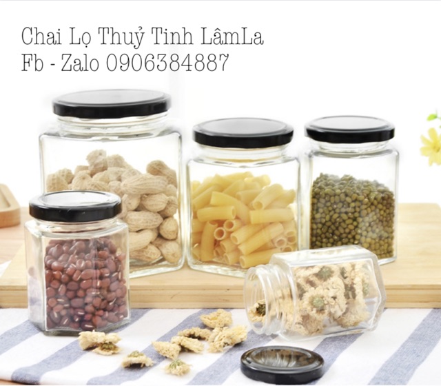 Hũ Thuỷ Tinh Lục Giác Nắp Thiếc 380ml - 500ml - 750ml