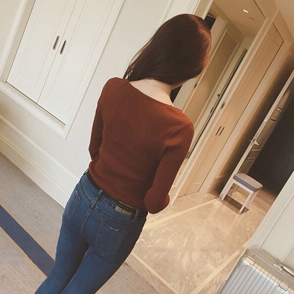 【ZHELIHANGFEI】Áo Len Tay Dài Cổ Chữ V Thời Trang Quyến Rũ Cho Nữ