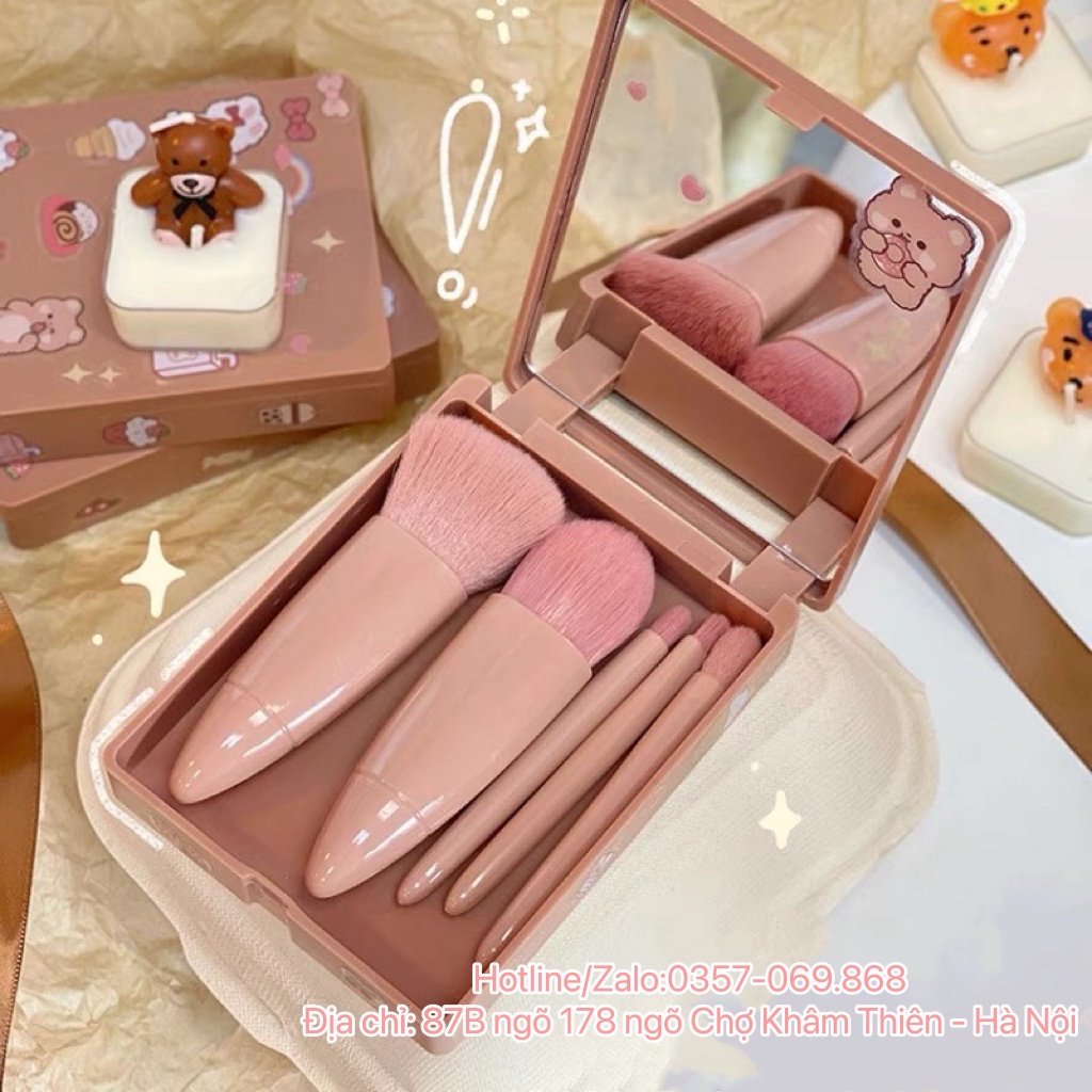 Bộ Cọ trang điểm cá nhân bỏ túi chuyên nghiệp 5 cây hàng nội địa trung cao cấp có hộp đựng kèm gương tiện lợi