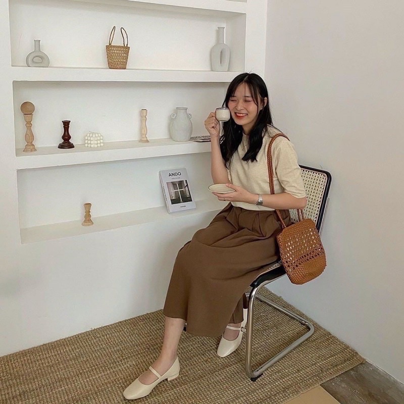 Áo Len Nữ Cộc Tay Cổ Tròn Dáng Suông Ôm Vừa Basic Phong Cách Hàn Quốc Chất Len Lông Thỏ Mềm Mịn | BigBuy360 - bigbuy360.vn