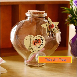 Bình Trái Tim Thuỷ Tinh Nắp Gỗ 500ML Dùng Trang Trí, Decor, Quà Tặng