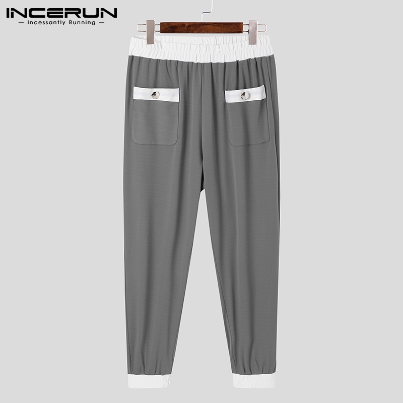Quần ống rộng INCERUN lưng thun phối màu tương phản thời trang năng động cho nam