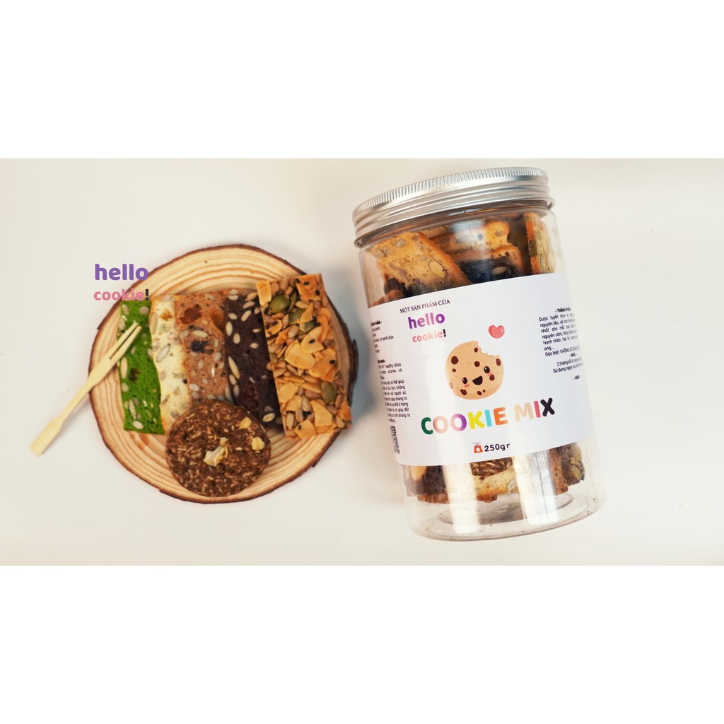 Bánh Cookie Mix 6 Loại Không Đường Ăn Vặt Mẹ Bầu/ Ăn Kiêng / Eat Clean / Keto / DAS 250gr - Hello Cookie Bánh Thập Cẩm