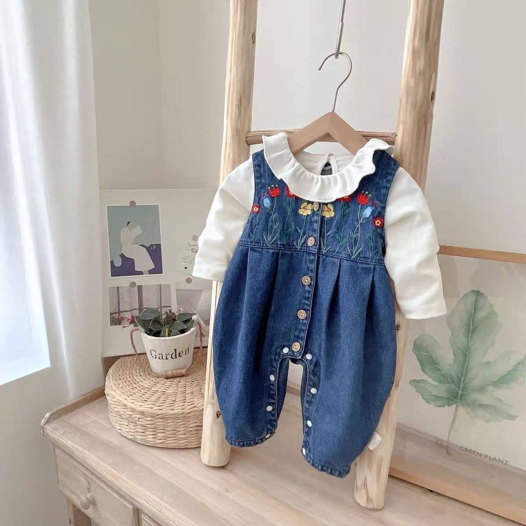 Bộ Áo Khoác Denim Dáng Rộng + Quần Yếm Denim Thời Trang Mùa Thu Hàn Quốc Cho Bé Gái