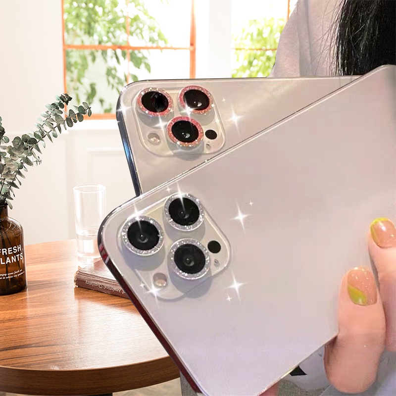 Miếng ốp đính kim cương giả bảo vệ camera cho iPhone 11 12 13 Pro Max 13 Mini 14 15 Plus