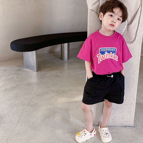 Áo Thun 100% Cotton Tay Ngắn In Chữ Phong Cách Hàn Quốc Dễ Phối Đồ Thời Trang Mùa Hè Cho Bé Trai