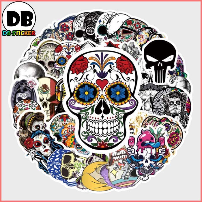 [Set 50 Cái] Sticker phong cách Old Skull, đầu lâu dán trang trí laptop, mũ nón bảo hiểm, vali, ván trượt - DB.016