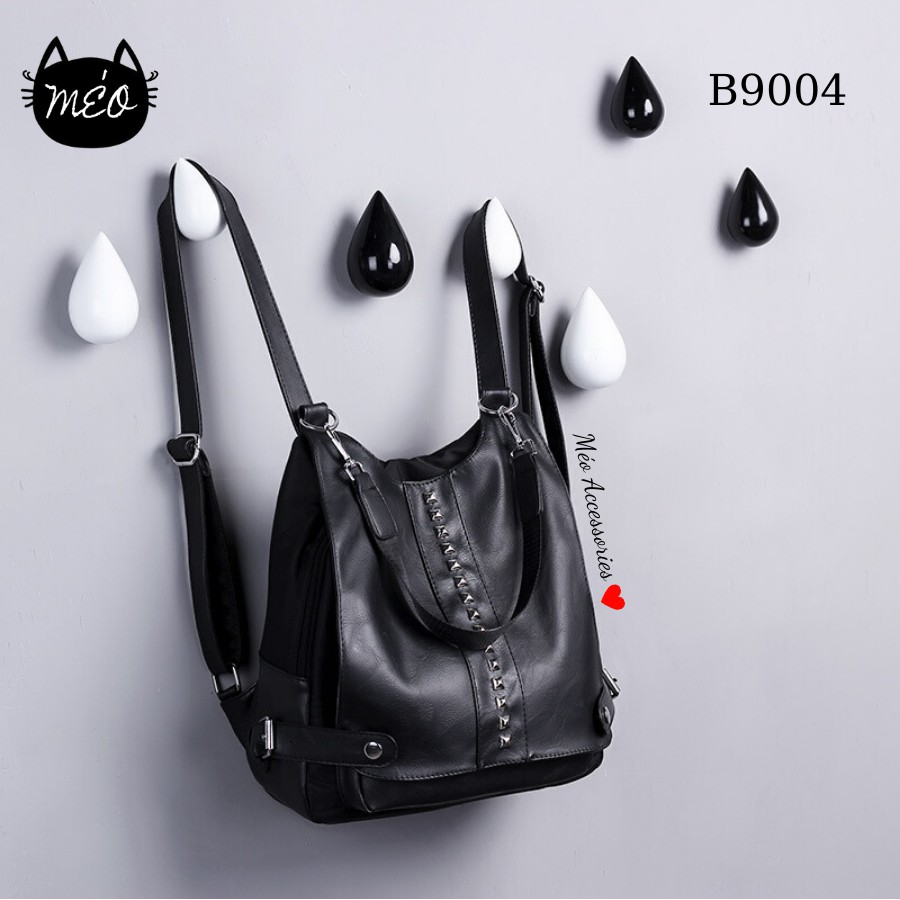 Ba lô nữ da mềm màu đen - B9004 (tặng ngẫu nhiên 1 móc khóa gấu brown/thỏ trắng)