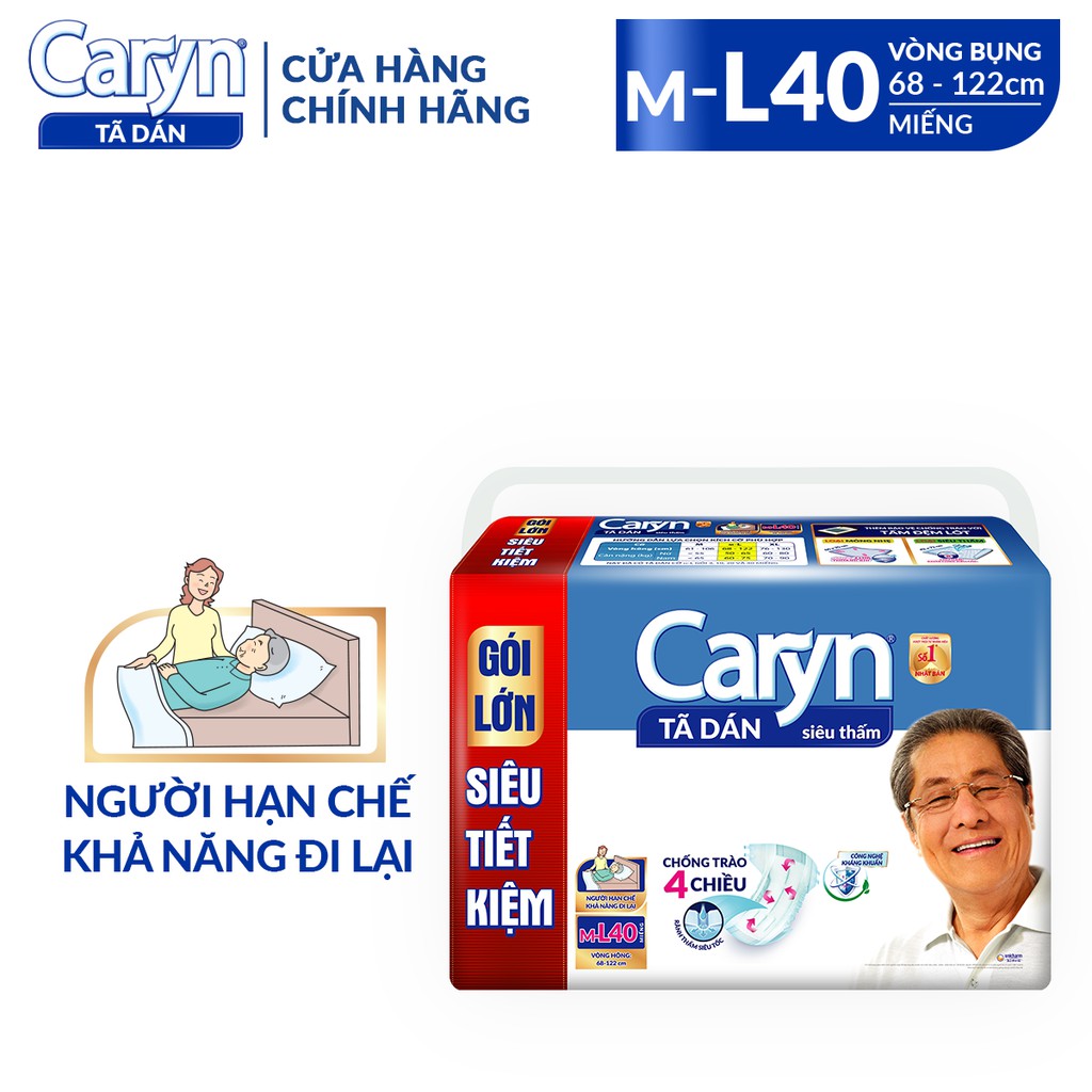 Tã Bỉm Dán Người Lớn Caryn Siêu Thấm Size ML 40 Miếng Gói Siêu Tiết Kiệm