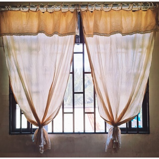 1 rèm vải canvas rèm màn cửa trang trí 2 tầng phối ren phong cách vintage