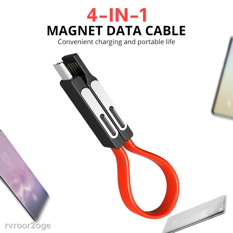 Hàng chính hãng Cáp Sạc FONKEN 4 Trong 1 Micro USB / Type C Dạng Ngắn Thiết Kế Từ Tính Cho iPhone Samsung Xiaomi