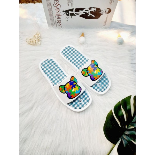 Dép Bánh Mỳ BearBrick Lót Dạ Tweed Đủ Màu Đủ Size bm_BearBrick