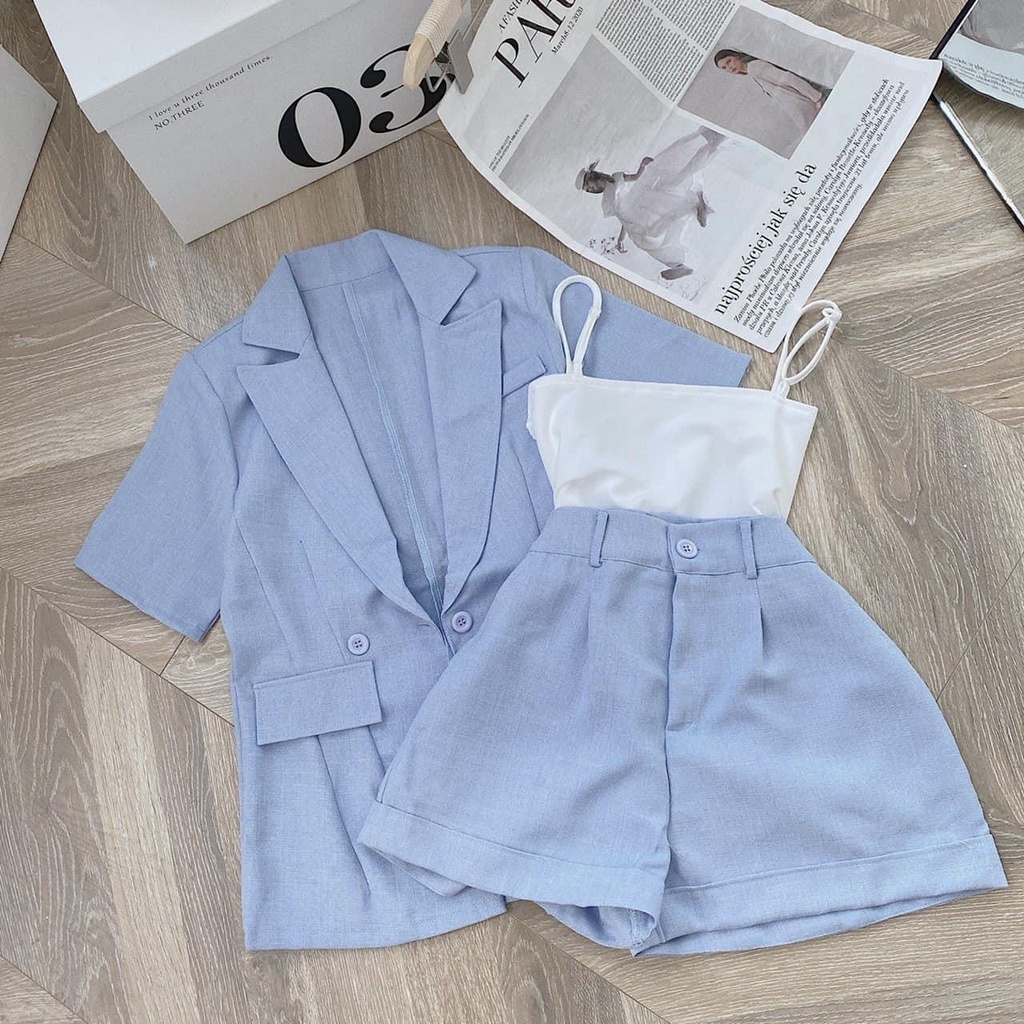 Set vest 3 món xanh coban bộ vest công sở cao cấp TH359