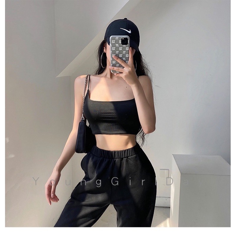 Áo croptop cổ vuông 2 lớp Ulzzang