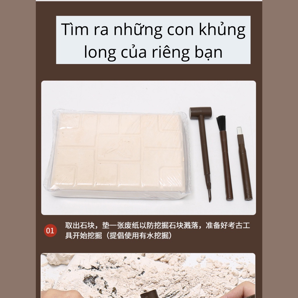 Đồ chơi mô phỏng khảo cổ khủng long hóa thạch đồ chơi khai quật mô hình động vật đủ bộ dụng cụ cho bé