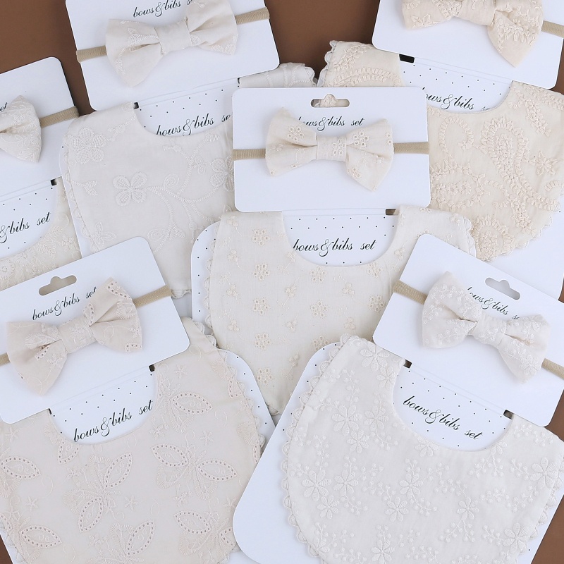 Yếm Ăn Dặm Thêu Họa Tiết Thắt Nơ Xinh Xắn Cho Bé Gái