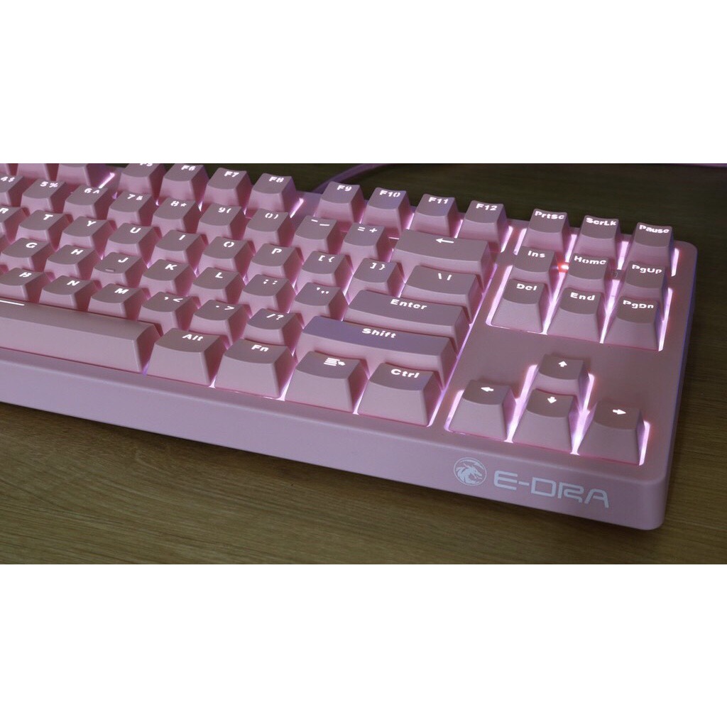 Bàn phím cơ⚡️𝑪𝒂𝒎 𝒌𝒆̂́𝒕 𝒄𝒉𝒊́𝒏𝒉 𝒉𝒂̃𝒏𝒈⚡️E-Dra EK387 Dream Pink, led đơn trắng nhiều chế độ đẹp mắt, gõ êm tay