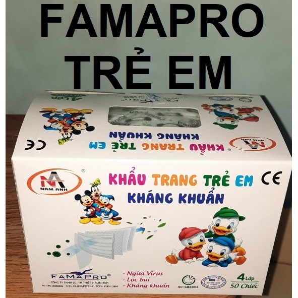 Khẩu trang y tế trẻ em - 4 lớp kháng khuẩn Famapro (Nam Anh) - Hộp 50 cái