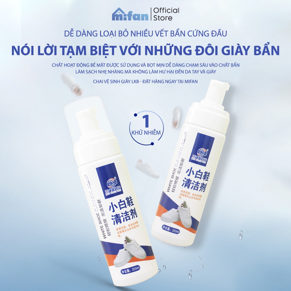 Chai Xịt Vệ Sinh Giày Cao Cấp LKB 200ml - Bình Xịt Bọt Làm Sạch, Làm Trắng Giày Dép Siêu Tốc - MIFAN HÀNG CHÍNH HÃNG