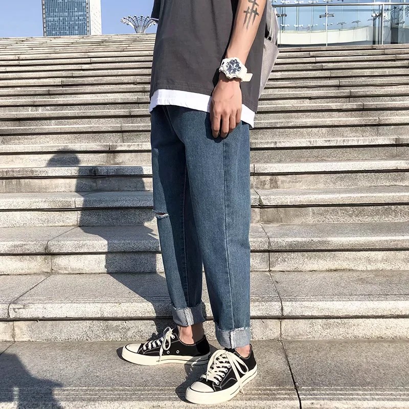 Quần Jeans Dài Rách Gối Thời Trang Dành Cho Nam