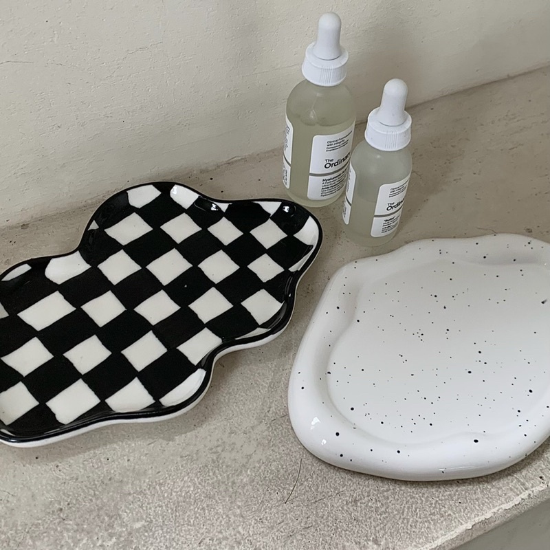 Khay sứ/Đĩa sứ CHECKERED TRAY - Khay trang trí đĩa sứ kẻ caro