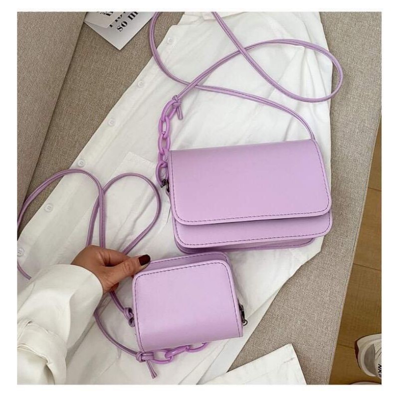 Túi đeo chéo Ulzzang Hàn Quốc chất da mềm màu trơn xanh mint, tím, trắng