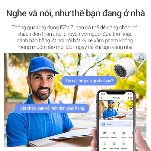 Camera WI-FI EZVIZ C3TN 3MP, Ngoài Trời, Đàm Thoại 2 Chiều, Ghi Hình Màu, Còi &amp; Đèn