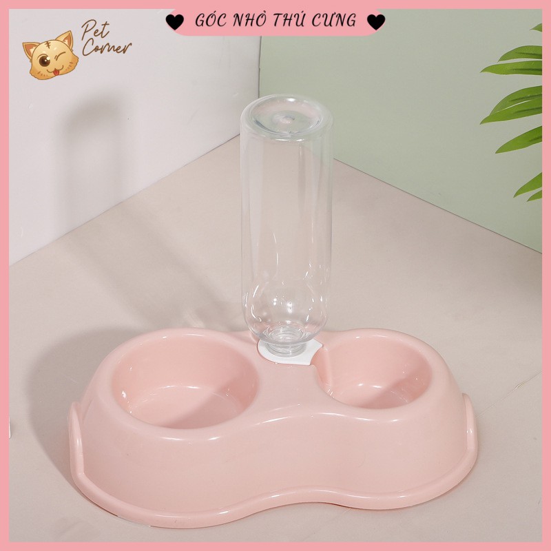 [Siêu tiện dụng] Bát ăn đôi kèm bình nước tự động cho chó mèo