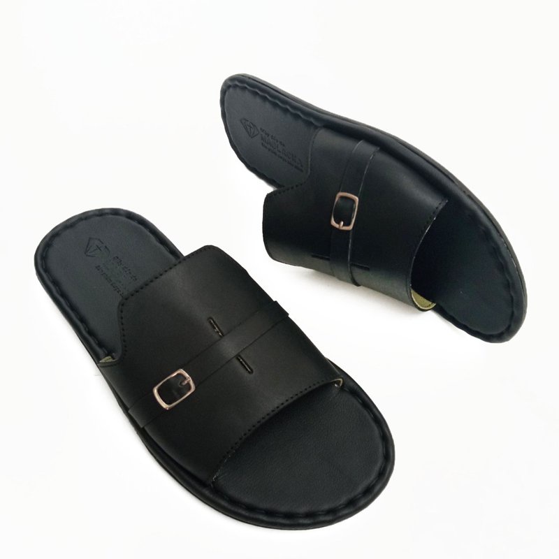 Dép nam quai ngang da bò đẹp thời trang,mang êm, đế khâu chắc chắn D121