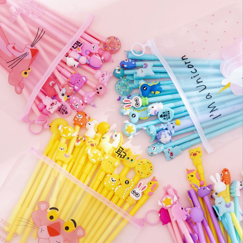 SET 20 bút bi gel nước ngòi 0.38 mm, hoạt hình cute cho văn phòng, học sinh sinh viên, màu ngẫu nhiên, tặng túi đựng