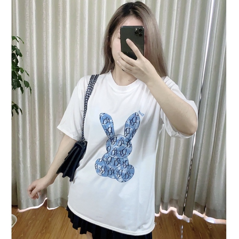 Áo thun tay lỡ hình Thỏ Dior, áo phông unisex form rộng freesize