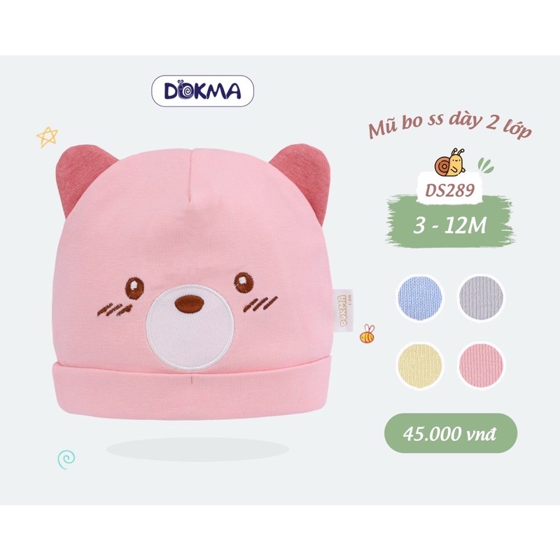 Mũ bo sơ sinh Dokma dày 2 lớp có tai gấu trẻ em DS289
