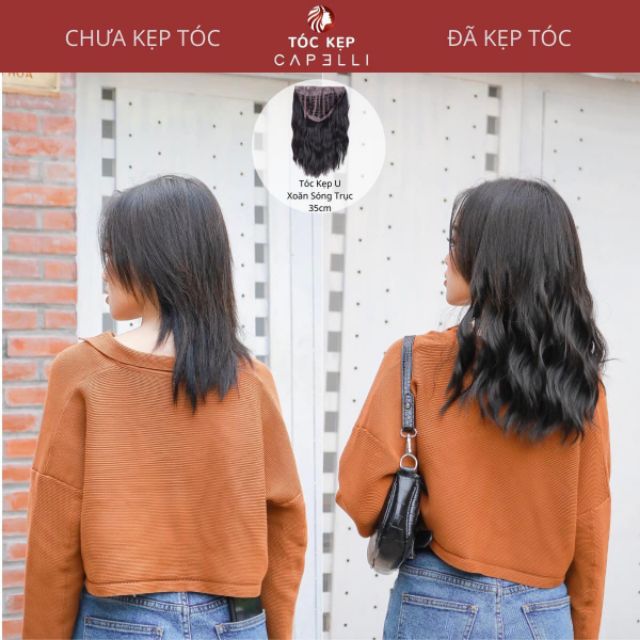 Tóc giả nữ đẹp 💄 FREESHIP 💄 kẹp U nửa đầu xoăn trục ngắn ku17