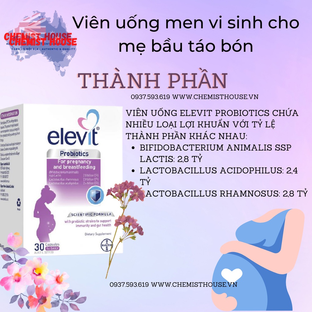 Combo 3 món Elevit bầu Chuẩn Úc - Elevit vitamin tổng hợp bầu + Elevit DHA bầu + Elevit men vi sinh táo bón