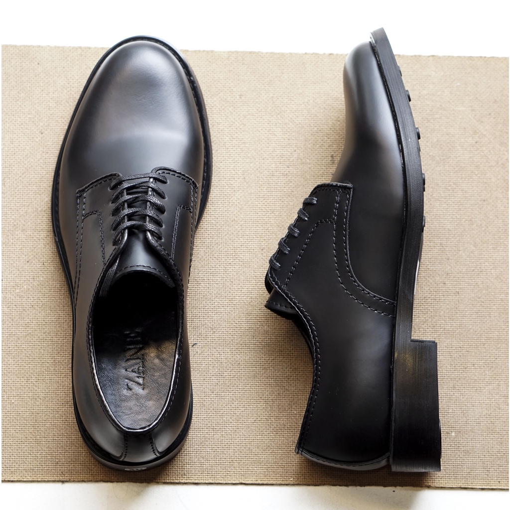 Giày da nam công sở màu đen đế cao su đúc da bò thật bảo hành 12 tháng