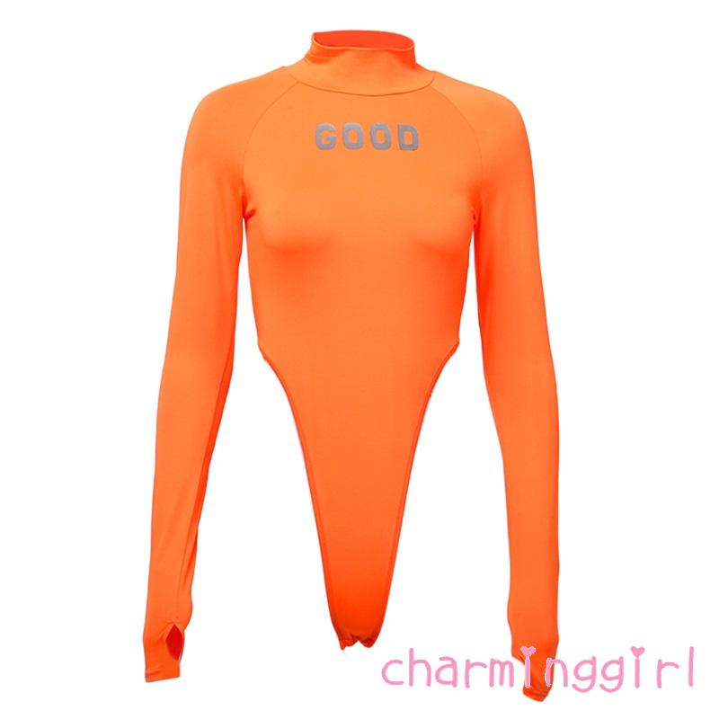 Bộ áo liền quần cổ cao tay dài in chữ màu phản quang thời trang cho nữ
 | BigBuy360 - bigbuy360.vn