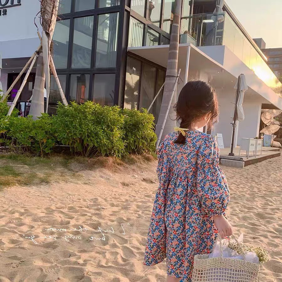 Váy dài tay cho bé gái họa tiết hoa nhí cực xinh Váy thu bé gái T01