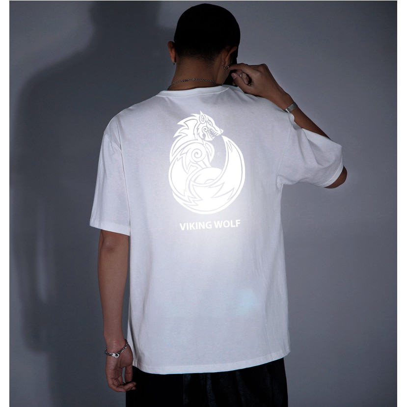 Áo thun unisex tay lỡ in CHÓ SÓI phản quang phát sáng