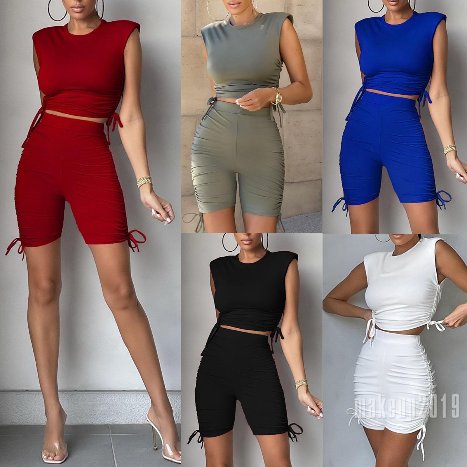 Bộ Đồ Thể Thao Áo Croptop Sát Nách + Quần Short Lưng Cao Cá Tính Cho Nữ